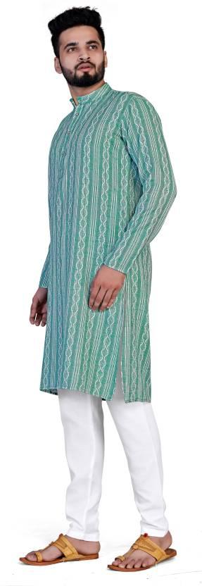 Men - Woven Design - Khadi Silk-  Straight Kurta