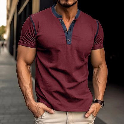 Fashion Short-sleeved Polo Shirt Summer Button V-neck T-shirt Tops Mens Clothing