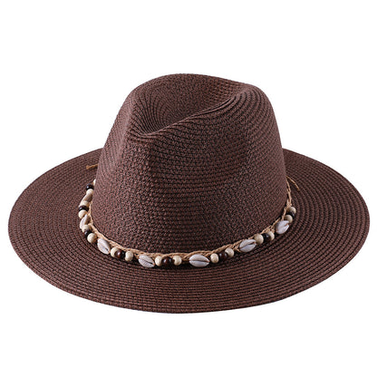 Hat Female Summer Sun Hat Seaside Shell Wooden Bead