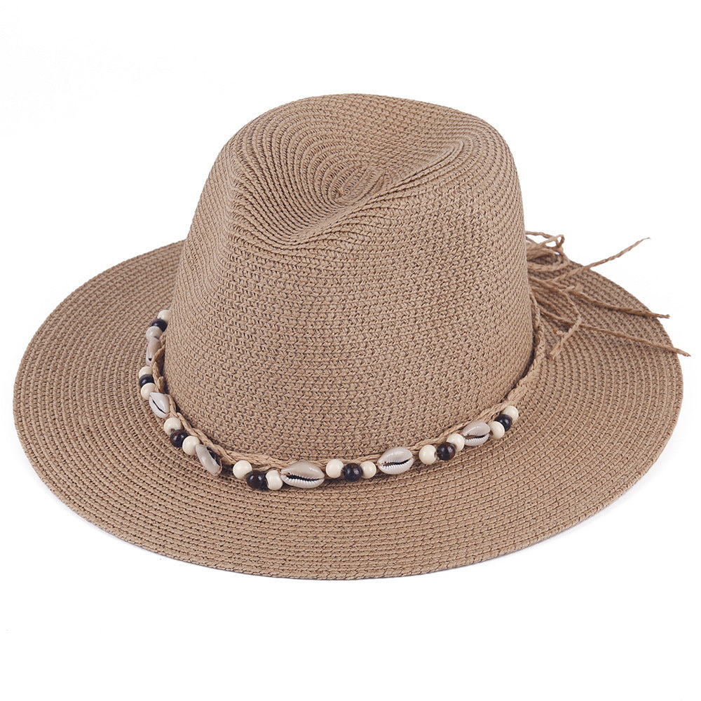 Hat Female Summer Sun Hat Seaside Shell Wooden Bead