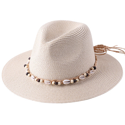 Hat Female Summer Sun Hat Seaside Shell Wooden Bead