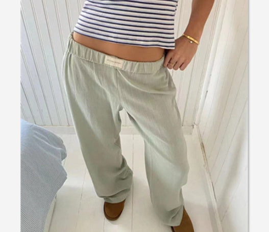 Fashionable Casual Striped Pants, Summer Wide Leg Pants For Women