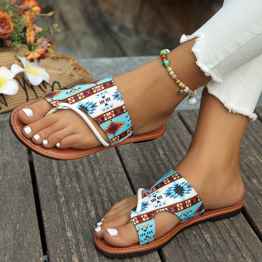 Breathable Printed Toe Covering Roman Style Sandals