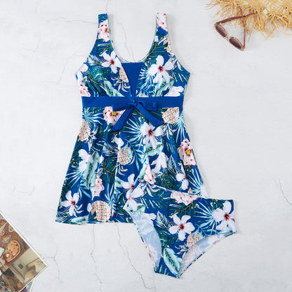 Women's V-neck Printed Split Bikini Swimsuit