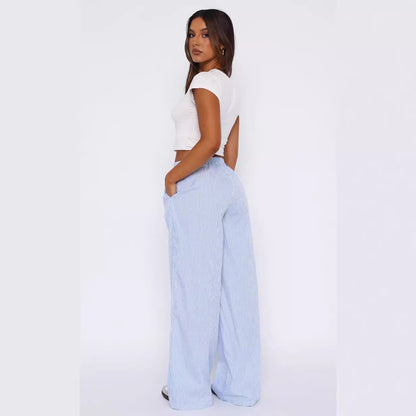 Fashionable Casual Striped Pants, Summer Wide Leg Pants For Women